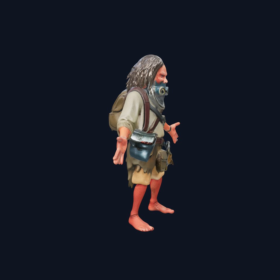 Distressed Nomad with Gas Mask Rigged and Animated